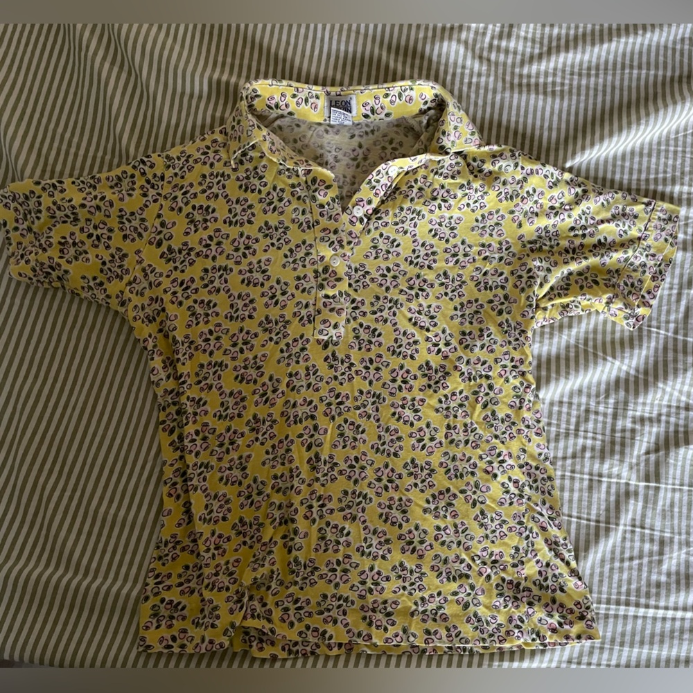 Leon Levin Yellow and pink Floral Patterned Polo Shirt